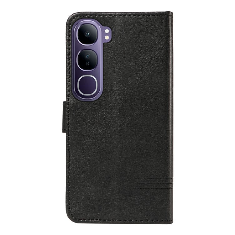 For vivo V40 Lite (Indonesia) 5G / V40 Lite (Indonesia) 4G Wallet Phone Case T-Shape Lines Leather Cover - Black