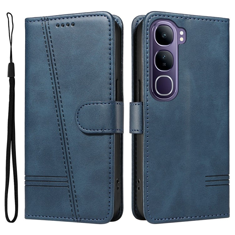 For vivo V40 Lite (Indonesia) 5G / V40 Lite (Indonesia) 4G Wallet Phone Case T-Shape Lines Leather Cover - Blue