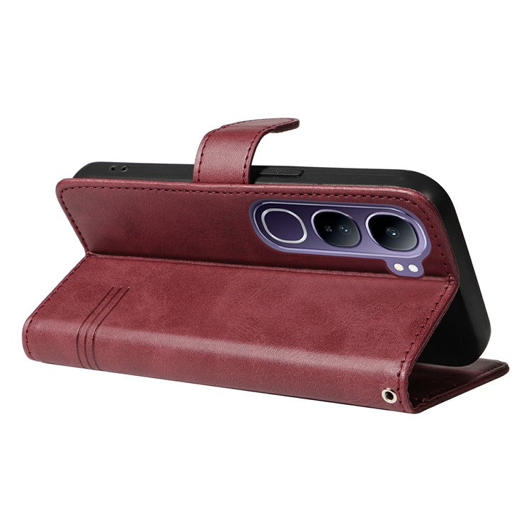 For vivo V40 Lite (Indonesia) 5G / V40 Lite (Indonesia) 4G Wallet Phone Case T-Shape Lines Leather Cover - Wine Red