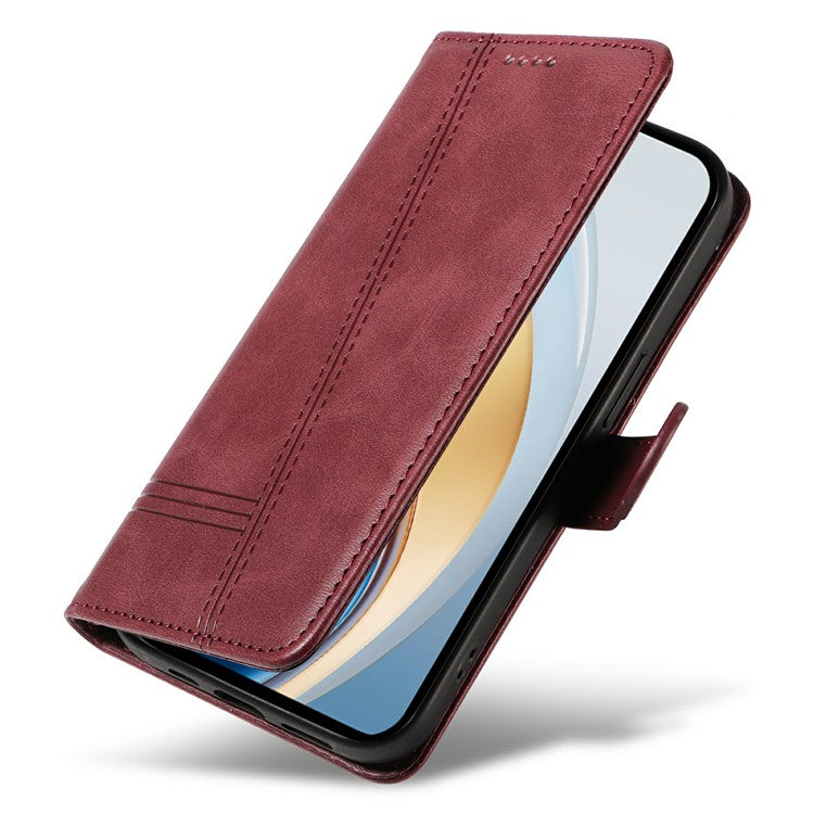 For vivo V40 Lite (Indonesia) 5G / V40 Lite (Indonesia) 4G Wallet Phone Case T-Shape Lines Leather Cover - Wine Red