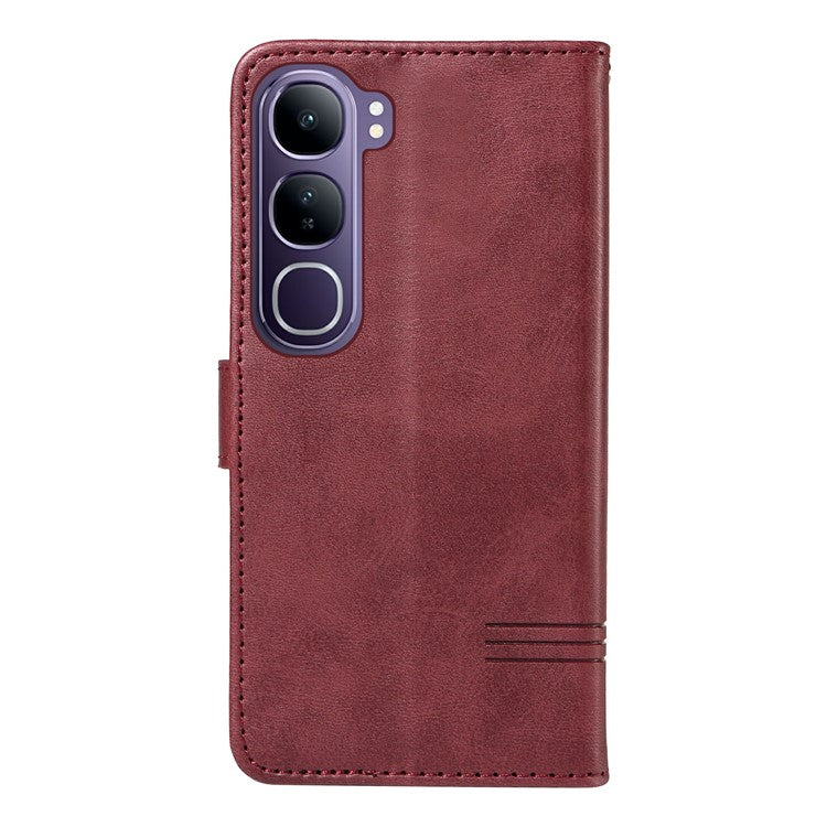 For vivo V40 Lite (Indonesia) 5G / V40 Lite (Indonesia) 4G Wallet Phone Case T-Shape Lines Leather Cover - Wine Red