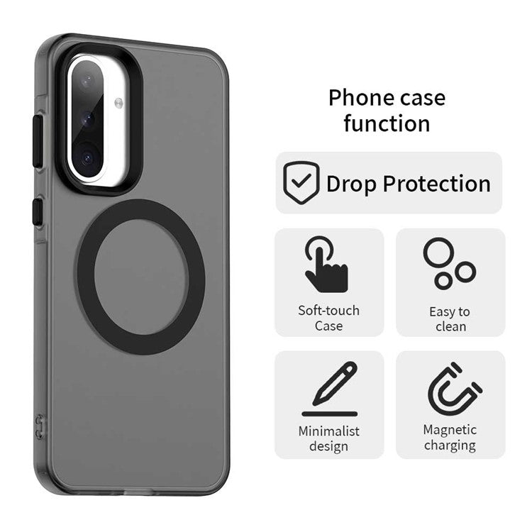 For Samsung Galaxy A36 5G / A56 5G Case Compatible with MagSafe PC+TPU+PET Anti-Drop Phone Cover - Black