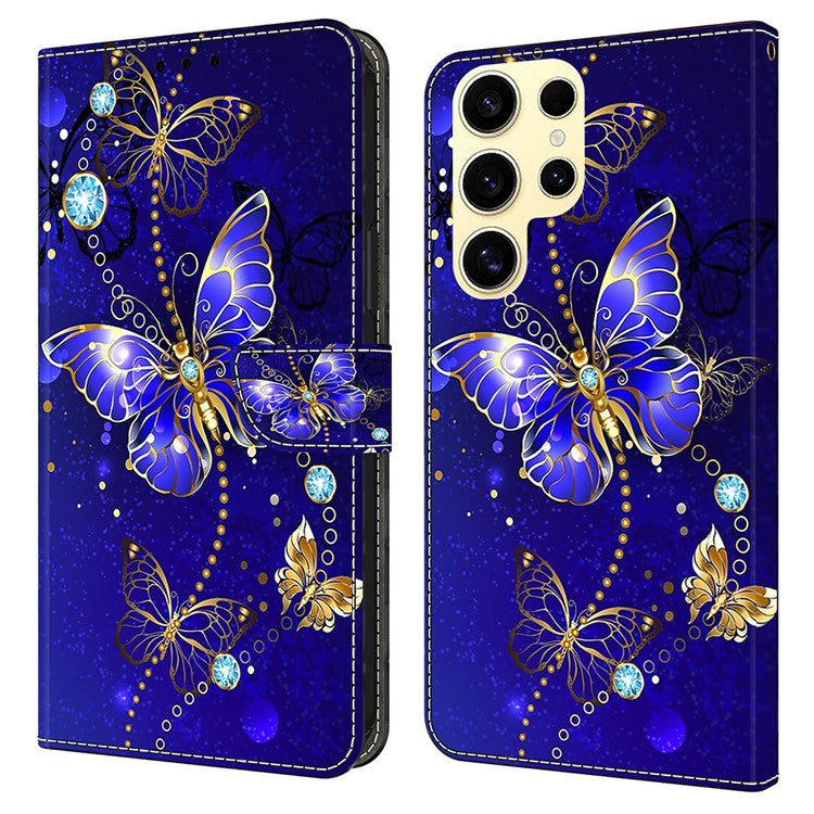 For Samsung Galaxy S25 Ultra Case 3D Pattern PU Leather Wallet Phone Cover with Stand - Diamond Butterfly