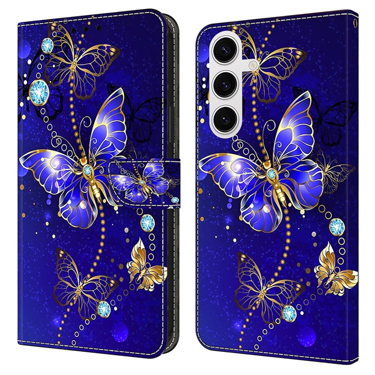 For Samsung Galaxy S25 Case 3D Pattern PU Leather Wallet Phone Cover with Stand - Diamond Butterfly