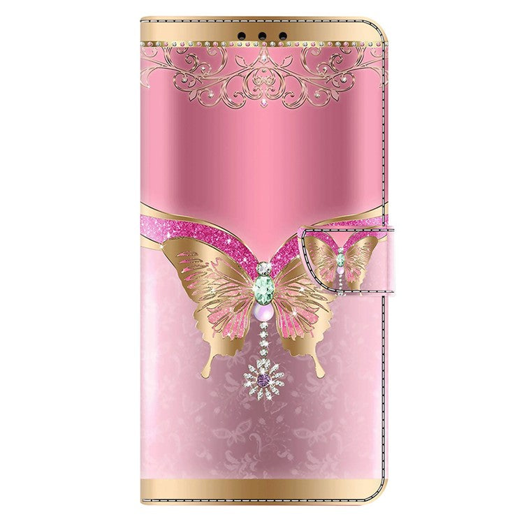 For Google Pixel 9a Case 3D Pattern PU Leather Wallet Phone Cover with Stand - Pink  /  Gold Butterfly