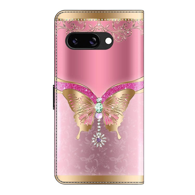 For Google Pixel 9a Case 3D Pattern PU Leather Wallet Phone Cover with Stand - Pink  /  Gold Butterfly