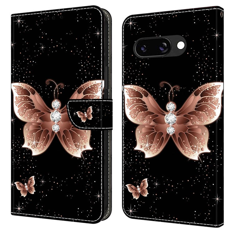 For Google Pixel 9a Case 3D Pattern PU Leather Wallet Phone Cover with Stand - Pink Diamond Butterfly