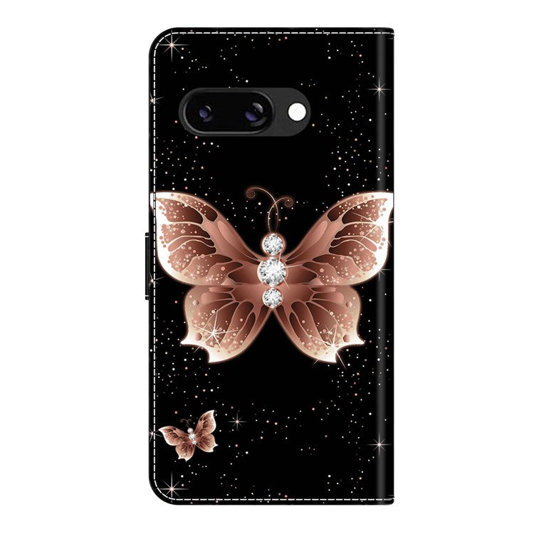 For Google Pixel 9a Case 3D Pattern PU Leather Wallet Phone Cover with Stand - Pink Diamond Butterfly