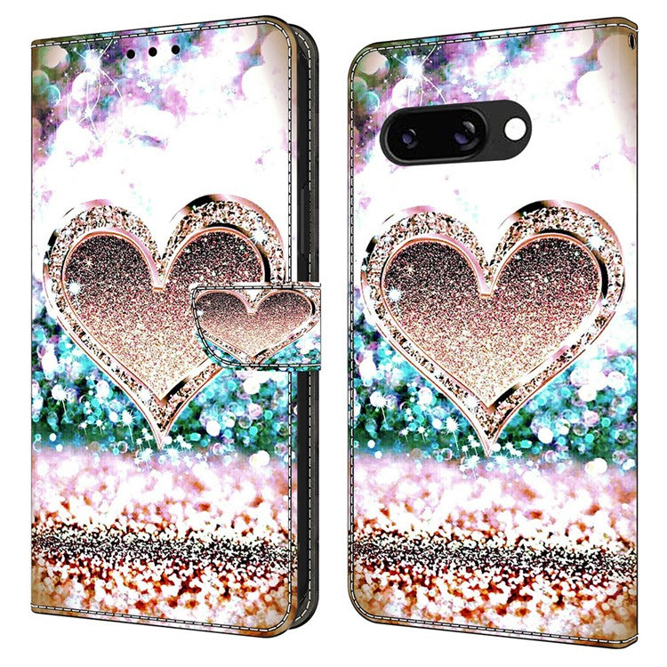 For Google Pixel 9a Case 3D Pattern PU Leather Wallet Phone Cover with Stand - Pink Diamond Heart