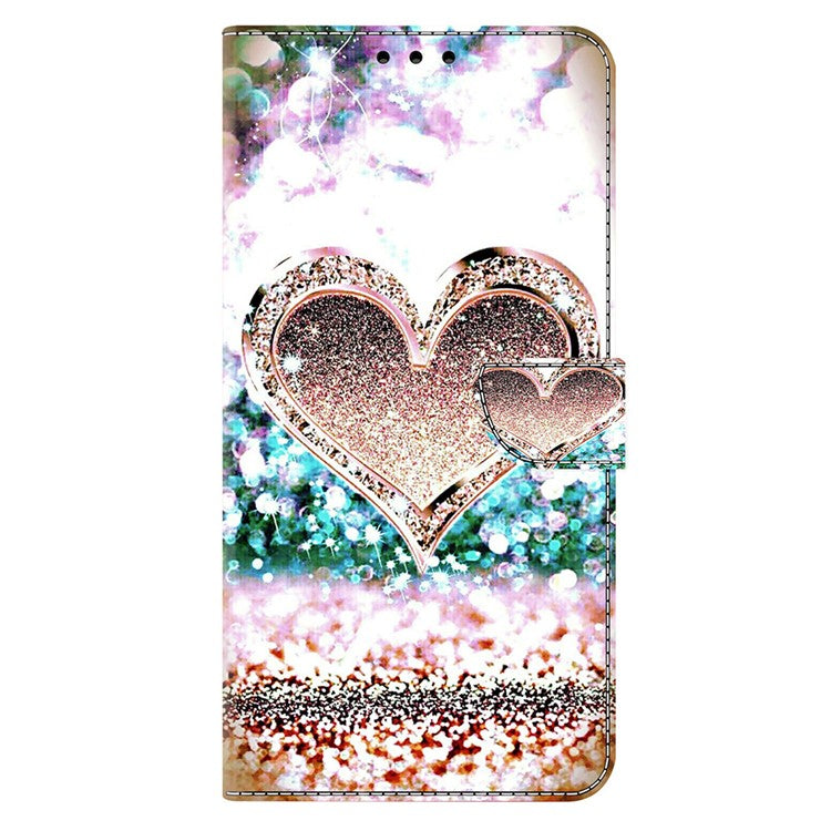 For Google Pixel 9a Case 3D Pattern PU Leather Wallet Phone Cover with Stand - Pink Diamond Heart