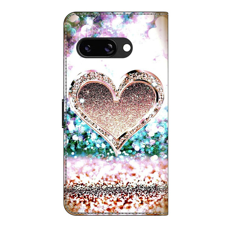 For Google Pixel 9a Case 3D Pattern PU Leather Wallet Phone Cover with Stand - Pink Diamond Heart