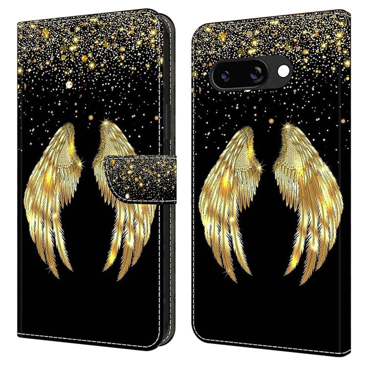 For Google Pixel 9a Case 3D Pattern PU Leather Wallet Phone Cover with Stand - Gold Wing