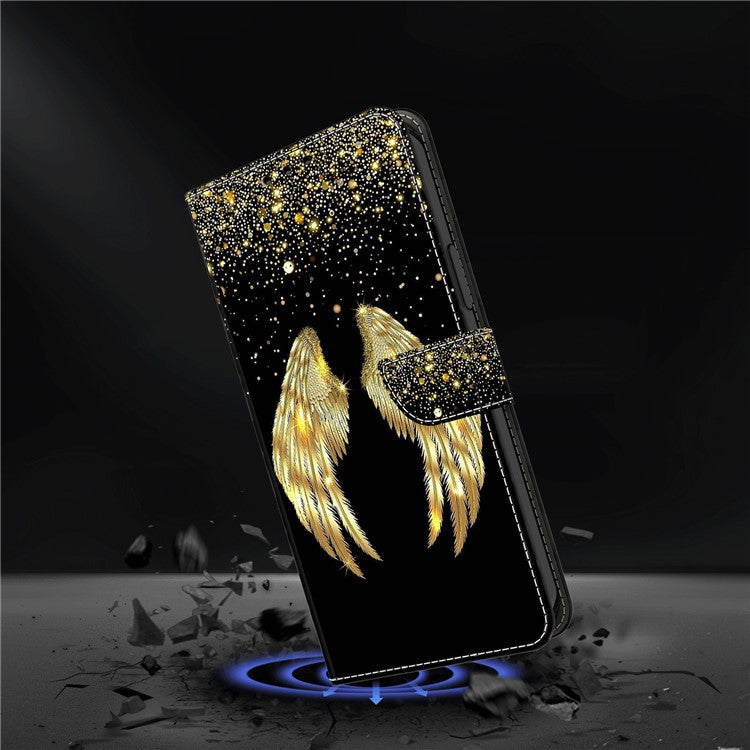 For Google Pixel 9a Case 3D Pattern PU Leather Wallet Phone Cover with Stand - Gold Wing