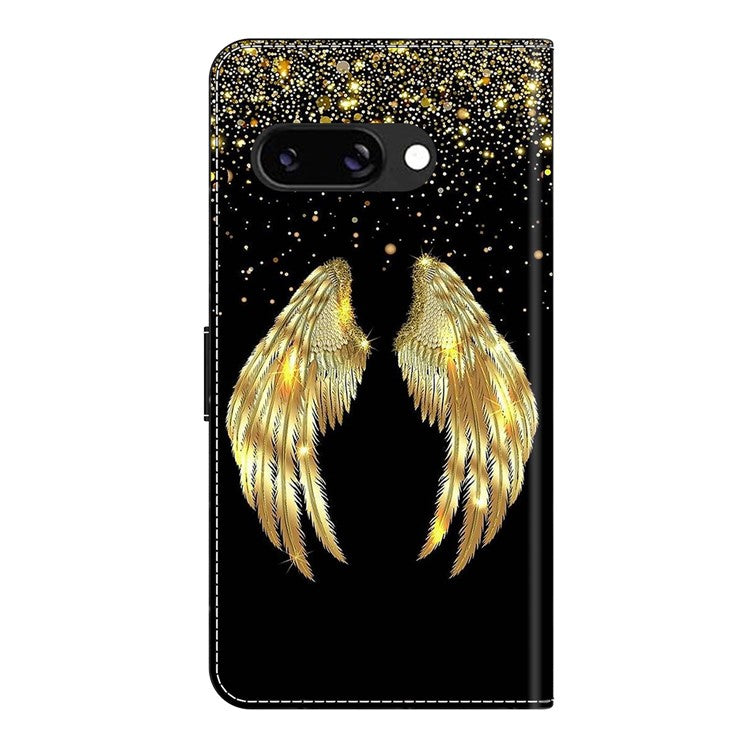 For Google Pixel 9a Case 3D Pattern PU Leather Wallet Phone Cover with Stand - Gold Wing