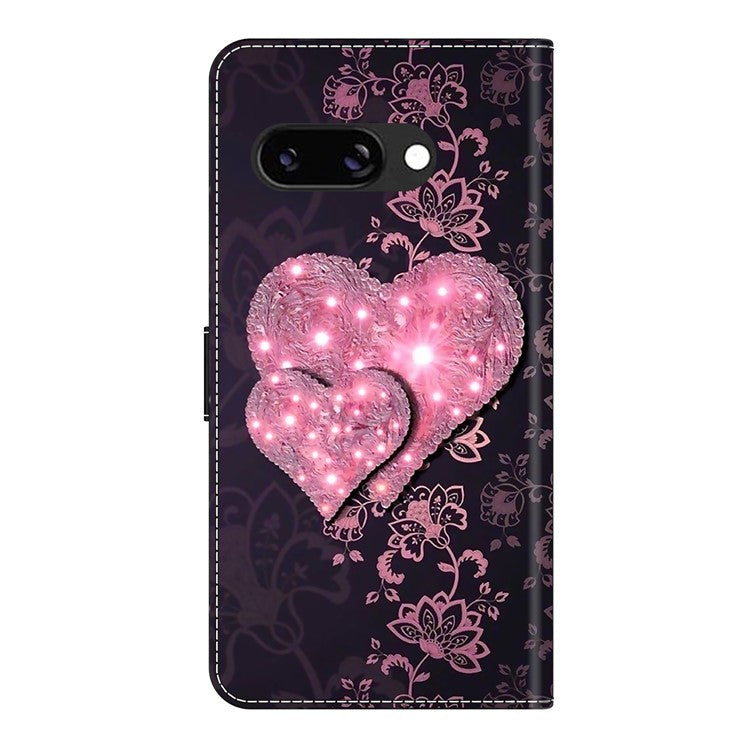 For Google Pixel 9a Case 3D Pattern PU Leather Wallet Phone Cover with Stand - Lace Hearts