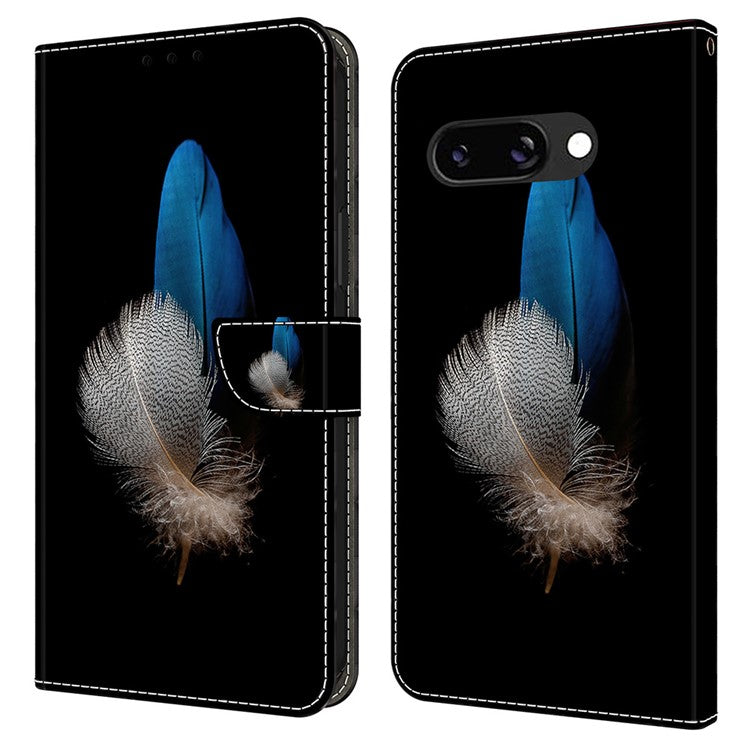 For Google Pixel 9a Case 3D Pattern PU Leather Wallet Phone Cover with Stand - Two Feathers