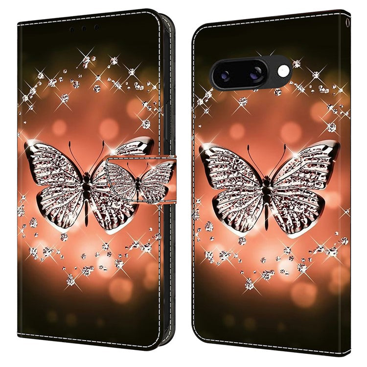 For Google Pixel 9a Case 3D Pattern PU Leather Wallet Phone Cover with Stand - Crystal Butterfly