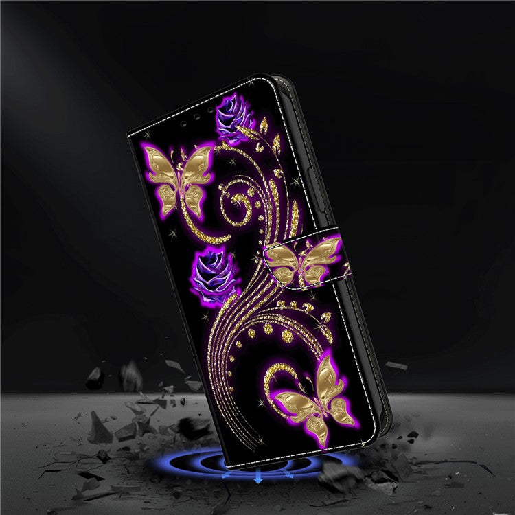 For Google Pixel 9a Case 3D Pattern PU Leather Wallet Phone Cover with Stand - Purple Flowers  /  Butterflies