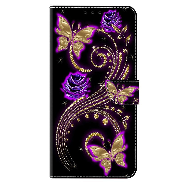 For Google Pixel 9a Case 3D Pattern PU Leather Wallet Phone Cover with Stand - Purple Flowers  /  Butterflies