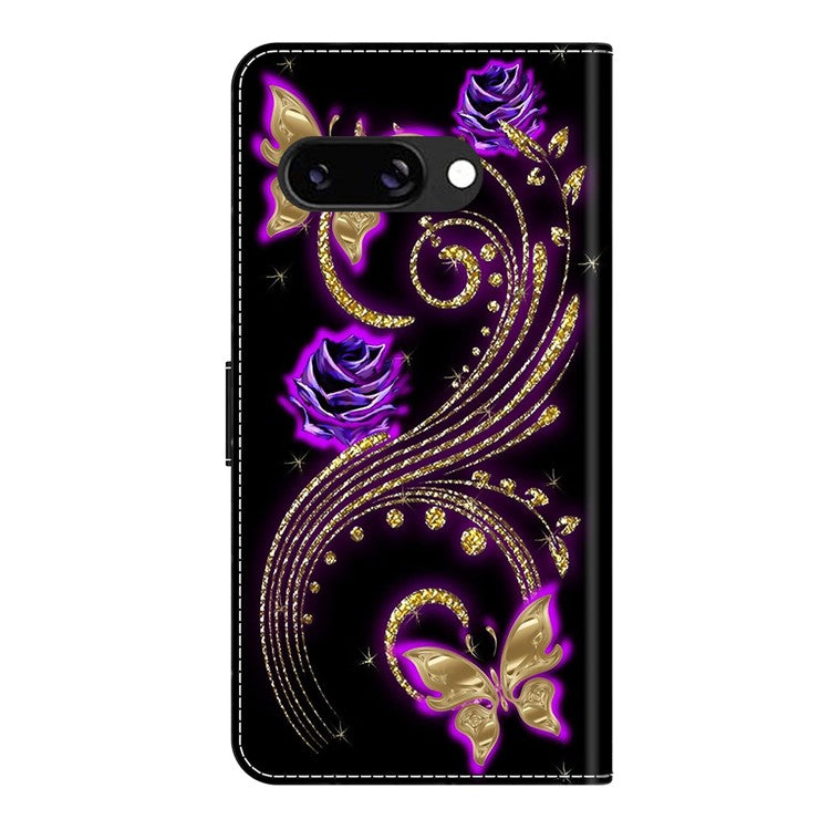 For Google Pixel 9a Case 3D Pattern PU Leather Wallet Phone Cover with Stand - Purple Flowers  /  Butterflies