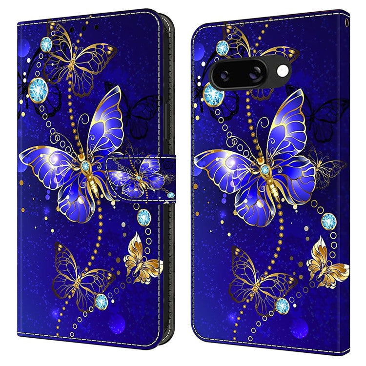 For Google Pixel 9a Case 3D Pattern PU Leather Wallet Phone Cover with Stand - Diamond Butterfly