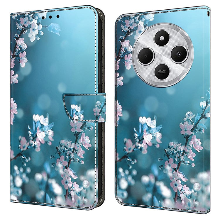 Phone Case For Xiaomi Redmi 14C 4G / 14R 5G / Poco C75 4G 3D Pattern PU Leather Wallet Phone Cover with Stand - Plum Blossoms