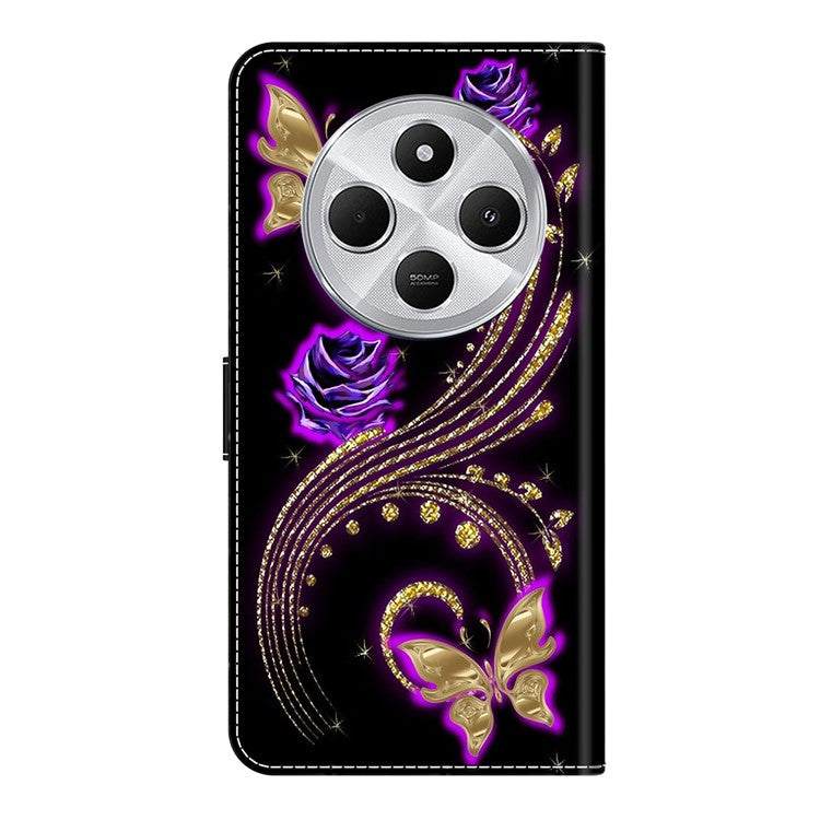 Phone Case For Xiaomi Redmi 14C 4G / 14R 5G / Poco C75 4G 3D Pattern PU Leather Wallet Phone Cover with Stand - Purple Flowers  /  Butterflies