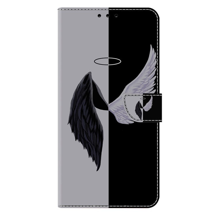 For Google Pixel 9a Case Magnetic Clasp 3D Pattern Leather Wallet Phone Cover - Black  /  White Wings