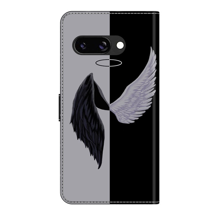 For Google Pixel 9a Case Magnetic Clasp 3D Pattern Leather Wallet Phone Cover - Black  /  White Wings