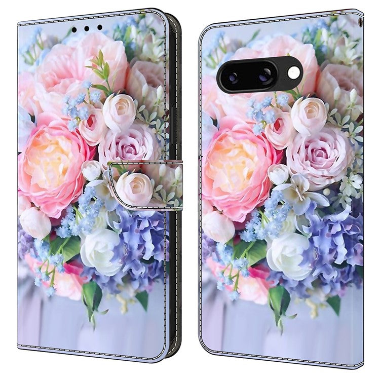 For Google Pixel 9a Case Magnetic Clasp 3D Pattern Leather Wallet Phone Cover - Colorful Flower