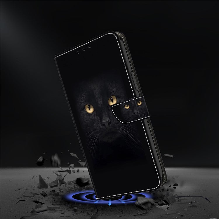 For Google Pixel 9a Case Magnetic Clasp 3D Pattern Leather Wallet Phone Cover - Black Cat