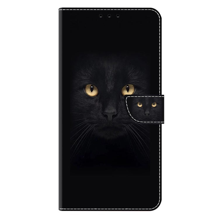 For Google Pixel 9a Case Magnetic Clasp 3D Pattern Leather Wallet Phone Cover - Black Cat