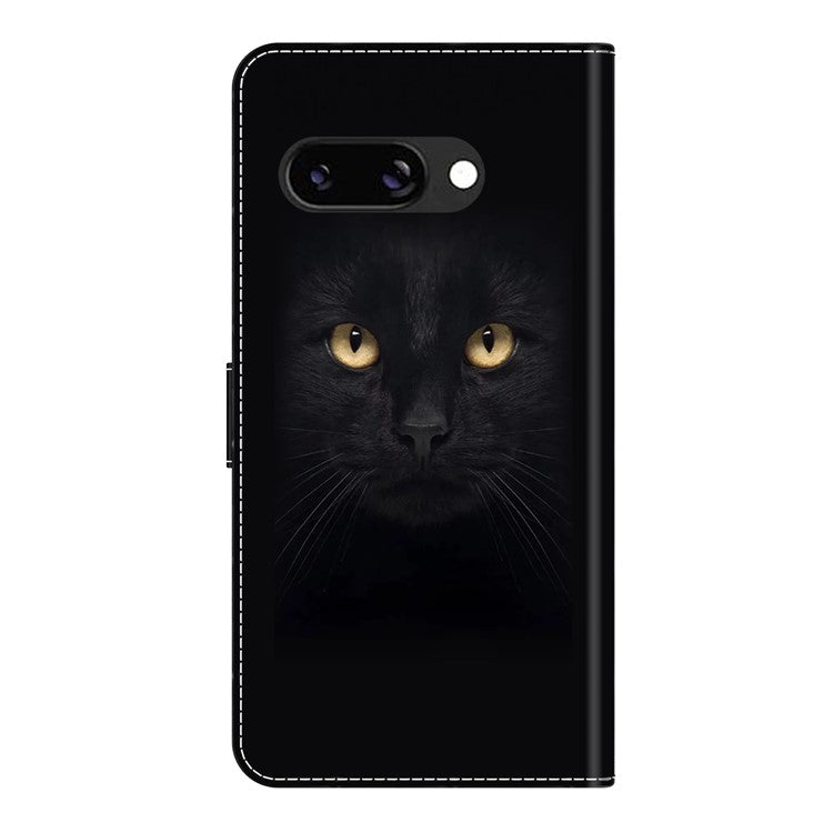 For Google Pixel 9a Case Magnetic Clasp 3D Pattern Leather Wallet Phone Cover - Black Cat