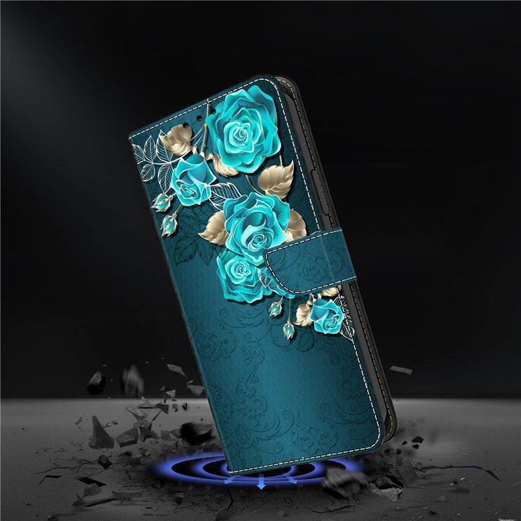 For Google Pixel 9a Case Magnetic Clasp 3D Pattern Leather Wallet Phone Cover - Blue Rose