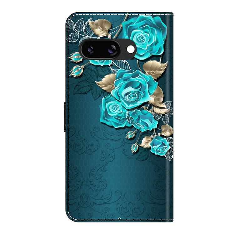 For Google Pixel 9a Case Magnetic Clasp 3D Pattern Leather Wallet Phone Cover - Blue Rose