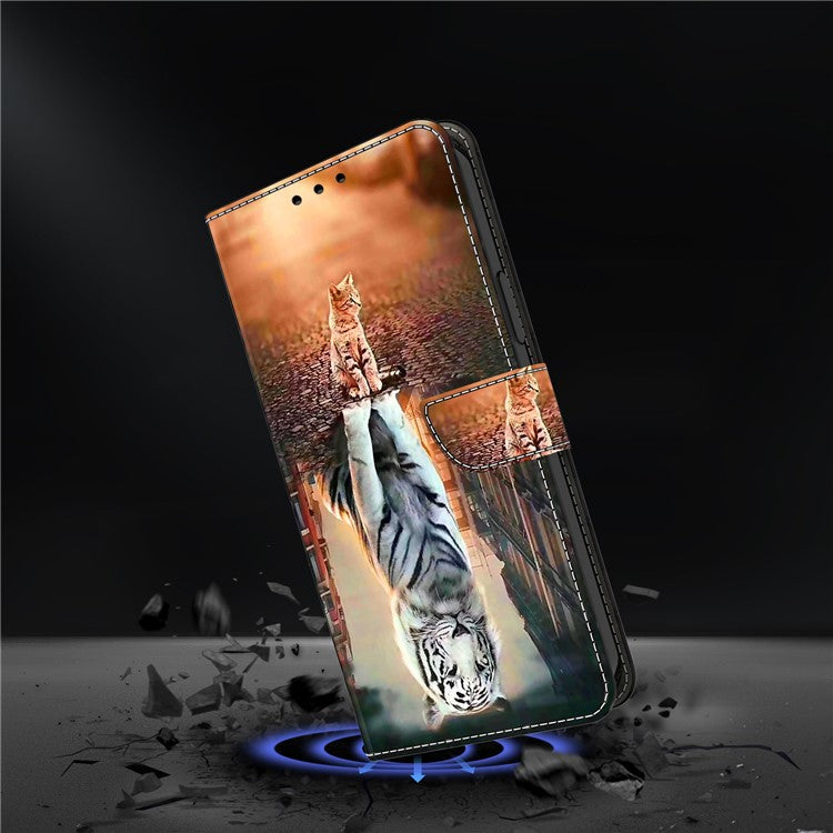 For Google Pixel 9a Case Magnetic Clasp 3D Pattern Leather Wallet Phone Cover - Cat and Tiger