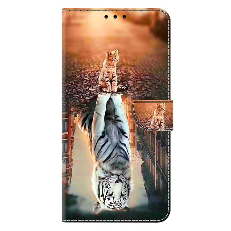 For Google Pixel 9a Case Magnetic Clasp 3D Pattern Leather Wallet Phone Cover - Cat and Tiger