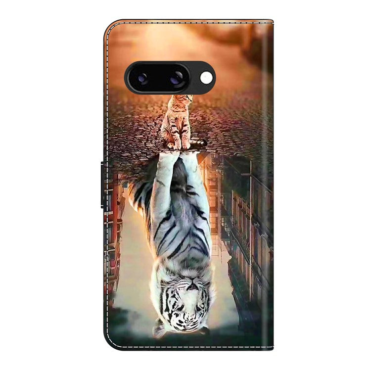 For Google Pixel 9a Case Magnetic Clasp 3D Pattern Leather Wallet Phone Cover - Cat and Tiger