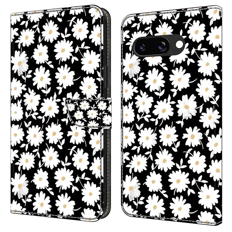 For Google Pixel 9a Case Magnetic Clasp 3D Pattern Leather Wallet Phone Cover -  Floral