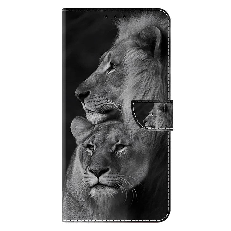 For Google Pixel 9a Case Magnetic Clasp 3D Pattern Leather Wallet Phone Cover - Couple Lions