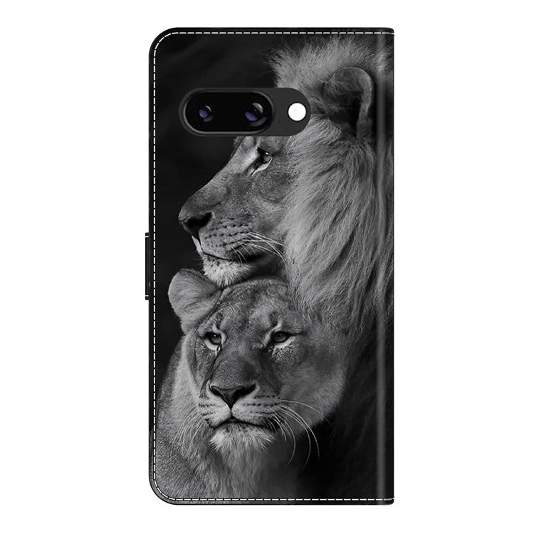 For Google Pixel 9a Case Magnetic Clasp 3D Pattern Leather Wallet Phone Cover - Couple Lions