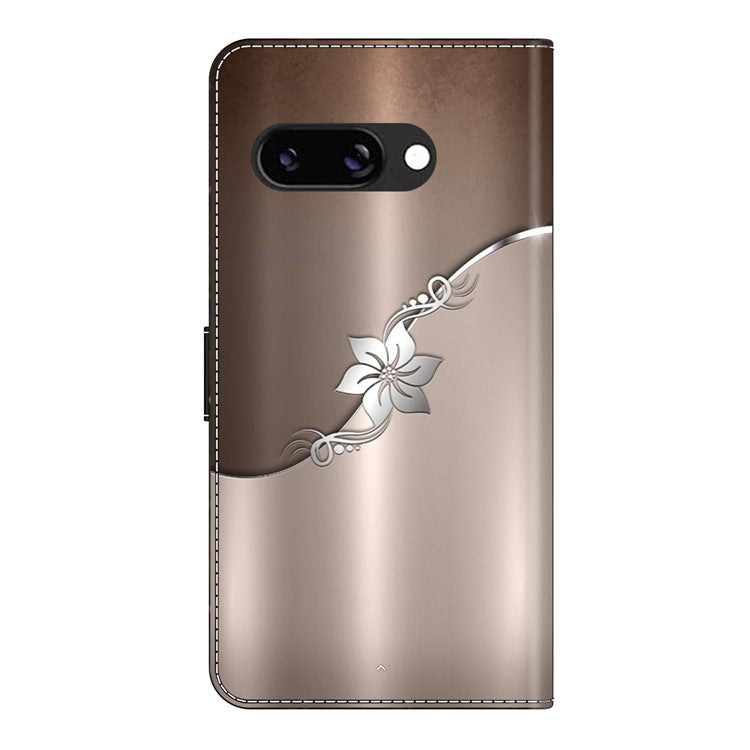 For Google Pixel 9a Case Magnetic Clasp 3D Pattern Leather Wallet Phone Cover - Silver Flower