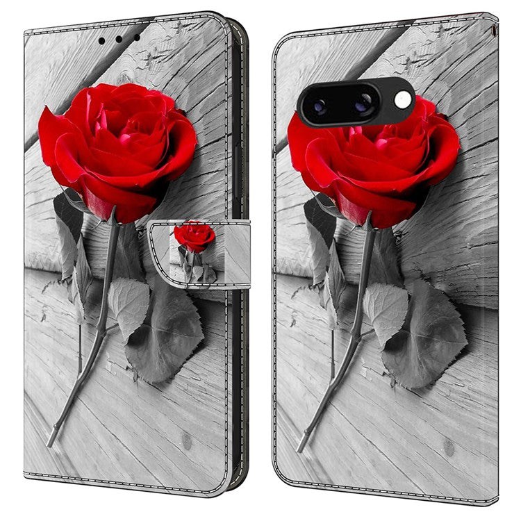 For Google Pixel 9a Case Magnetic Clasp 3D Pattern Leather Wallet Phone Cover - Rose