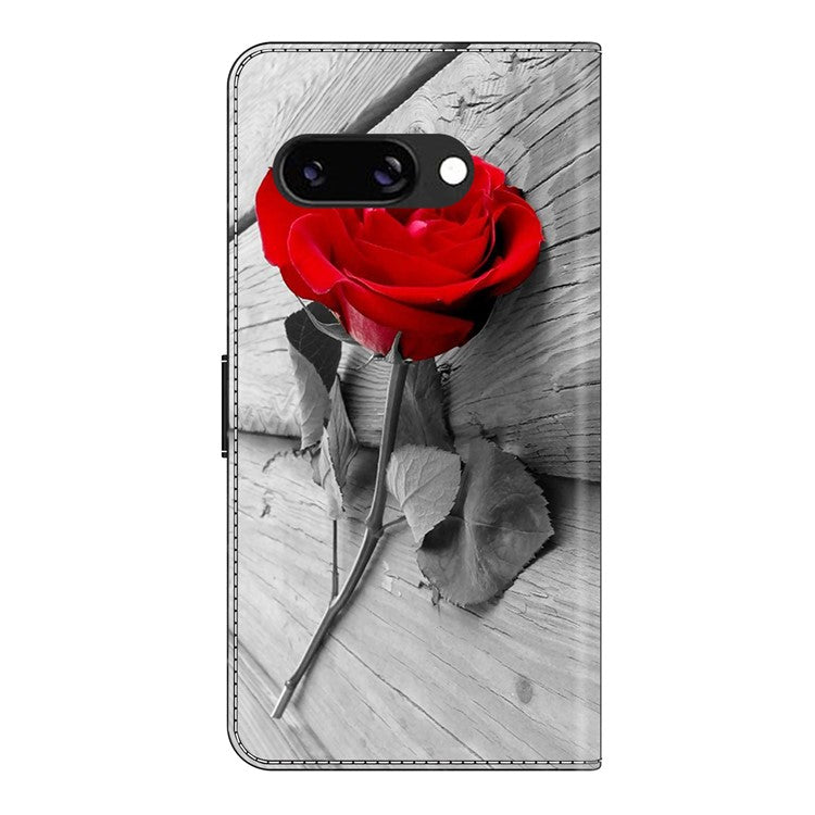 For Google Pixel 9a Case Magnetic Clasp 3D Pattern Leather Wallet Phone Cover - Rose