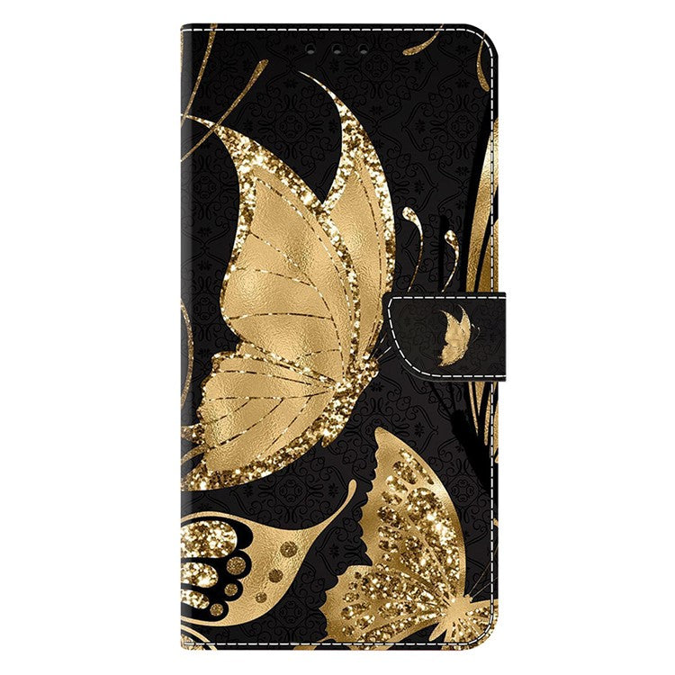 For Google Pixel 9a Case Magnetic Clasp 3D Pattern Leather Wallet Phone Cover - Golden Butterfly