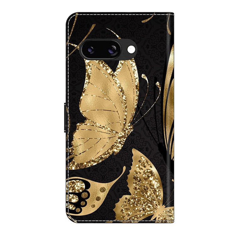 For Google Pixel 9a Case Magnetic Clasp 3D Pattern Leather Wallet Phone Cover - Golden Butterfly