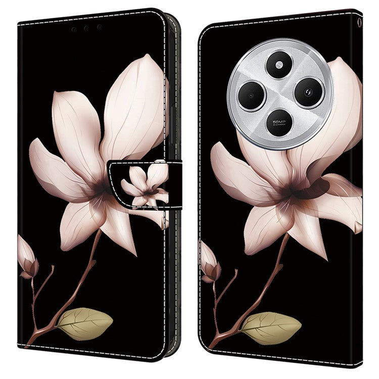 Phone Case For Xiaomi Redmi 14C 4G / 14R 5G / Poco C75 4G Magnetic Clasp 3D Pattern Leather Wallet Phone Cover - Pink Flower