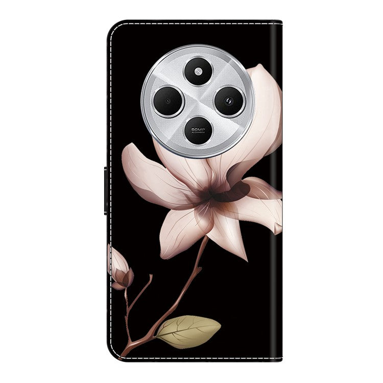 Phone Case For Xiaomi Redmi 14C 4G / 14R 5G / Poco C75 4G Magnetic Clasp 3D Pattern Leather Wallet Phone Cover - Pink Flower