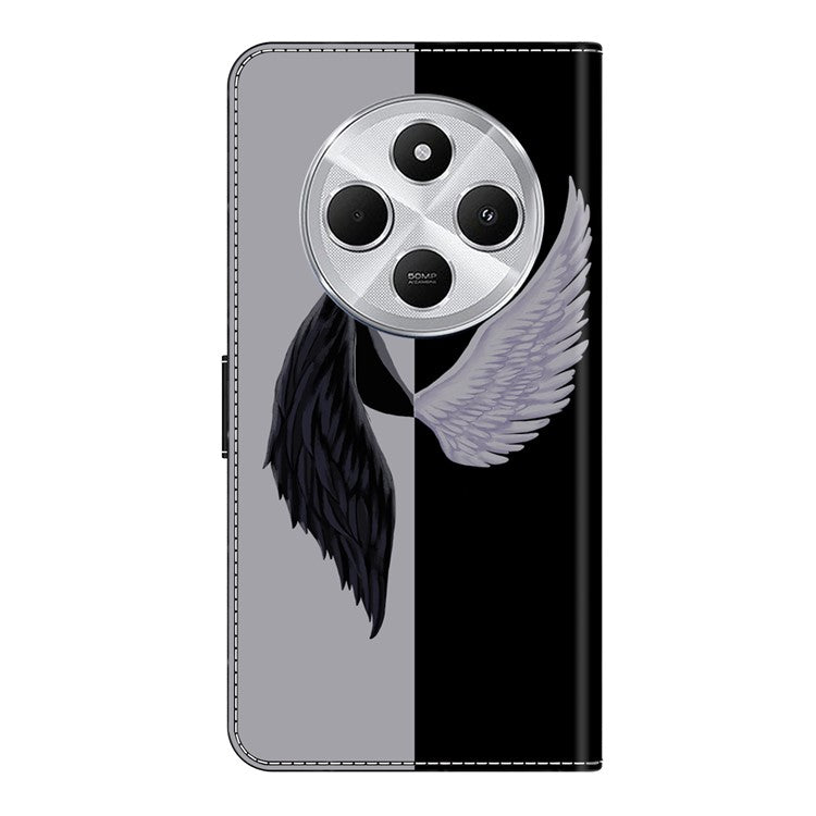 Phone Case For Xiaomi Redmi 14C 4G / 14R 5G / Poco C75 4G Magnetic Clasp 3D Pattern Leather Wallet Phone Cover - Black  /  White Wings