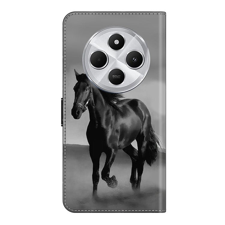 Phone Case For Xiaomi Redmi 14C 4G / 14R 5G / Poco C75 4G Magnetic Clasp 3D Pattern Leather Wallet Phone Cover - Black Horse